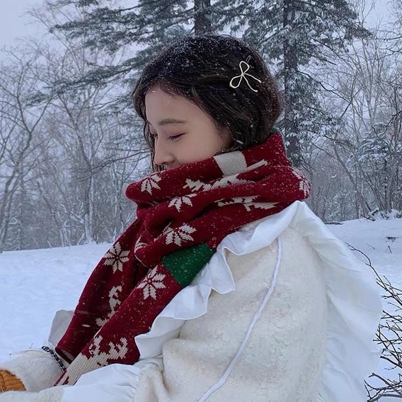 Versatile Red Snowflake Reindeer Scarf: Women's Winter Antler-Themed Warm Neck Warmer.