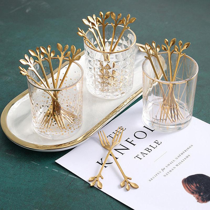 6 шт., вилки для фруктов из нержавеющей стали, золото, серебро, вилка для торта, посуда для закусок и салата