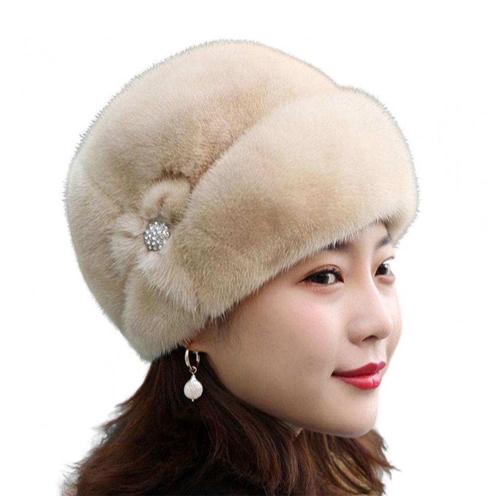Faux Rabbit Fur Winter Hat Flower Decor Thermal Hat Solid Color Windproof Caps  Cycling Skiing