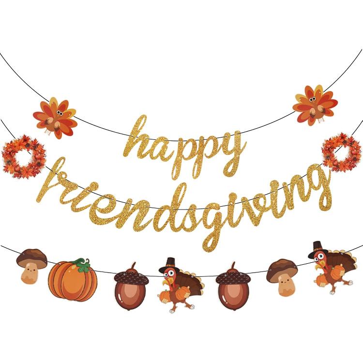 Happy Friendsgiving Banner Prestrung, Happy Thanksgiving Party Decorations, Friendsgiving Supplies for Party Home Office Mantel, NO DIY