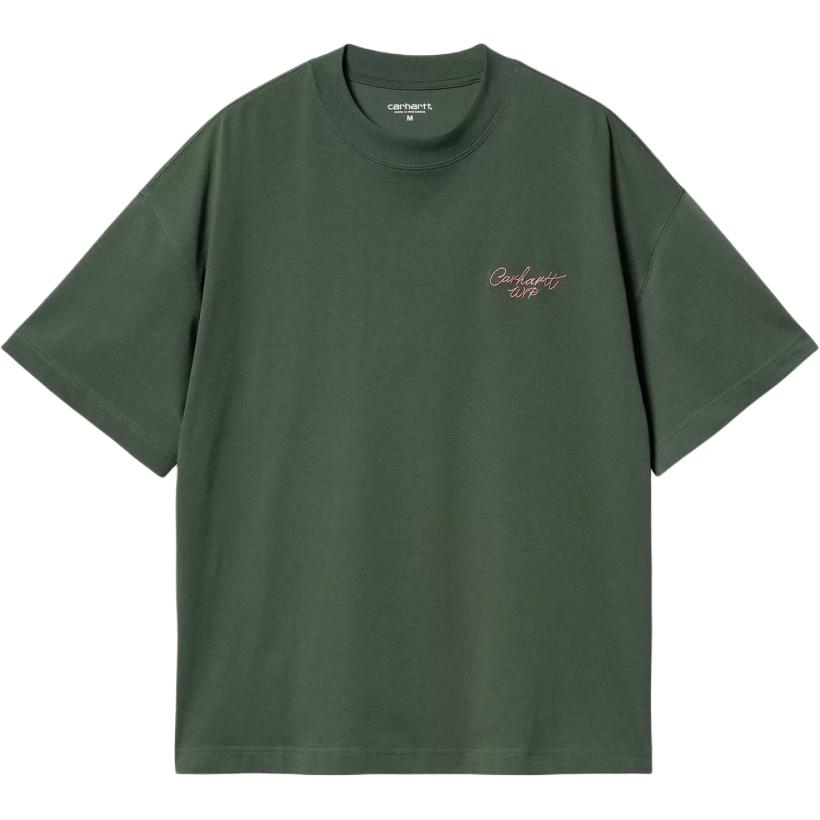 Carhartt WIP Однотонная футболка с принтом букв, с круглым вырезом, прямого кроя, с коротким рукавом, мужские топы, Зеленый I033828-2JF-XX
