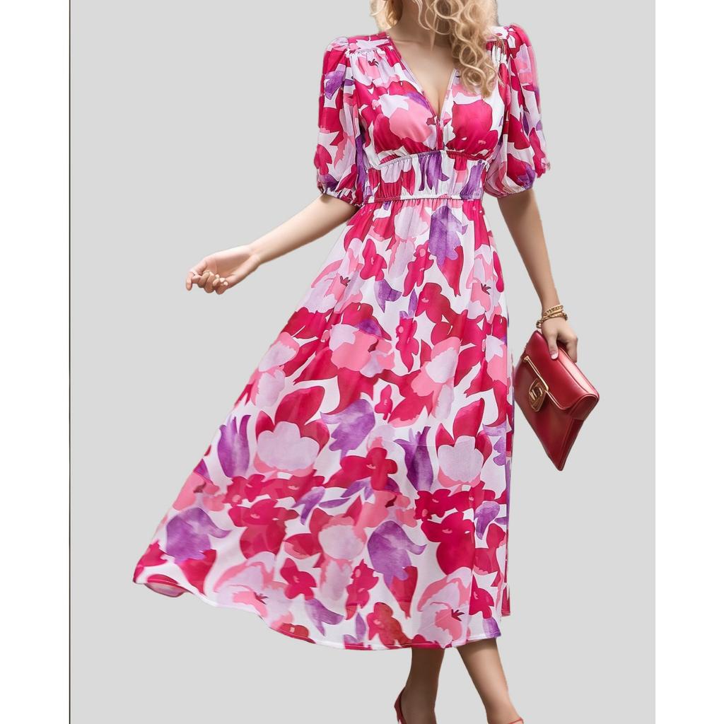 2025 New Fashion Trend Dresses Spring Summer Printed Waist Dresses Fashion Women's
