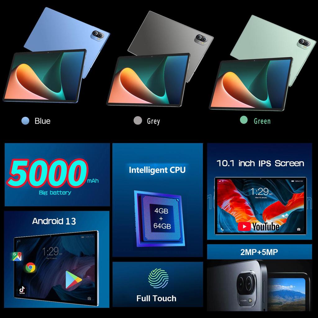 BDF Планшет P90 на Android 13 10.1" 1280x800 IPS 3G/4G SIM-карта Макс. 4 ГБ ОЗУ 64 ГБ ПЗУ 5000 мАч Type-C Металлический корпус Планшетный ПК Wi-Fi