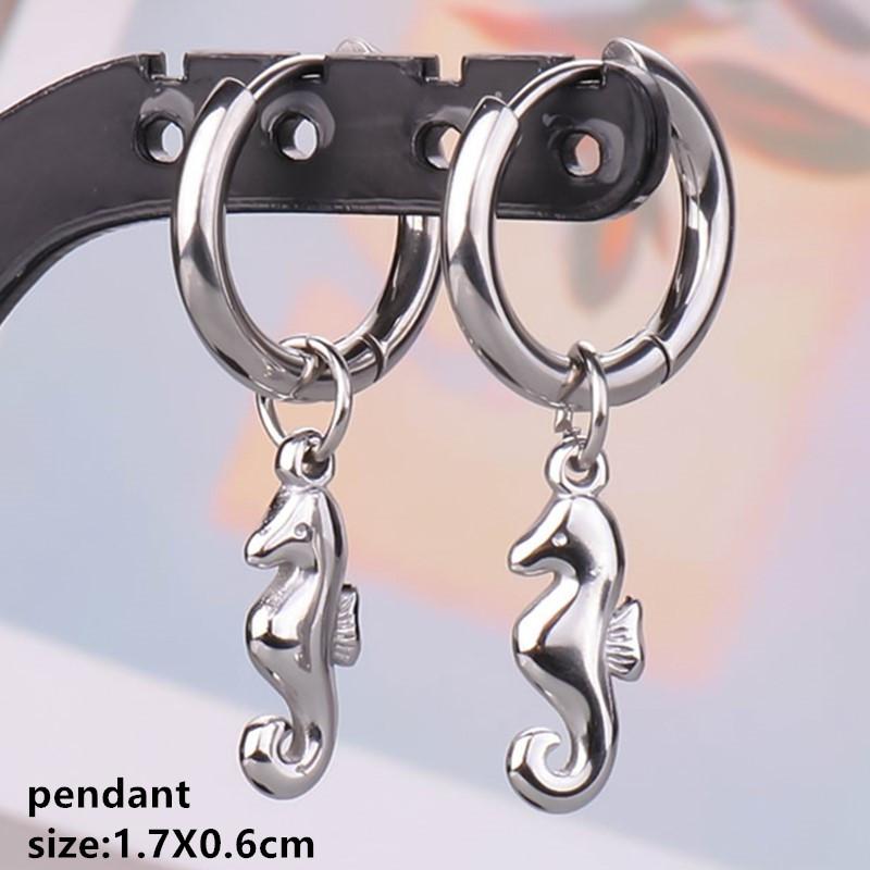 Pendientes Fashion Ear Jewelry Stainless Steel Horse Dog Bone Marine Animals Dangle Hoops Earrings For Women Men Round Piercing