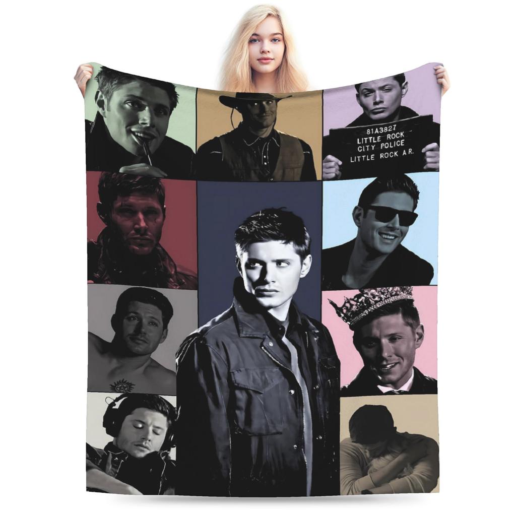 Jensen Ackles Flannel Blanket Winter Dean Winchester Super Warm Throw Blanket for Children Couch Bed Novelty Bedspread