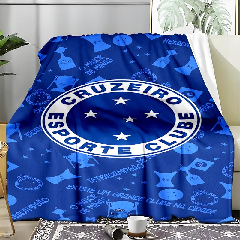 1PC Cruzeiro Esporte Clube Crest Printed Soft Flannel Blanket Throw for Adult Bedroom Living Room Sofa Camping Travel Fan gifts Christmas Gifts