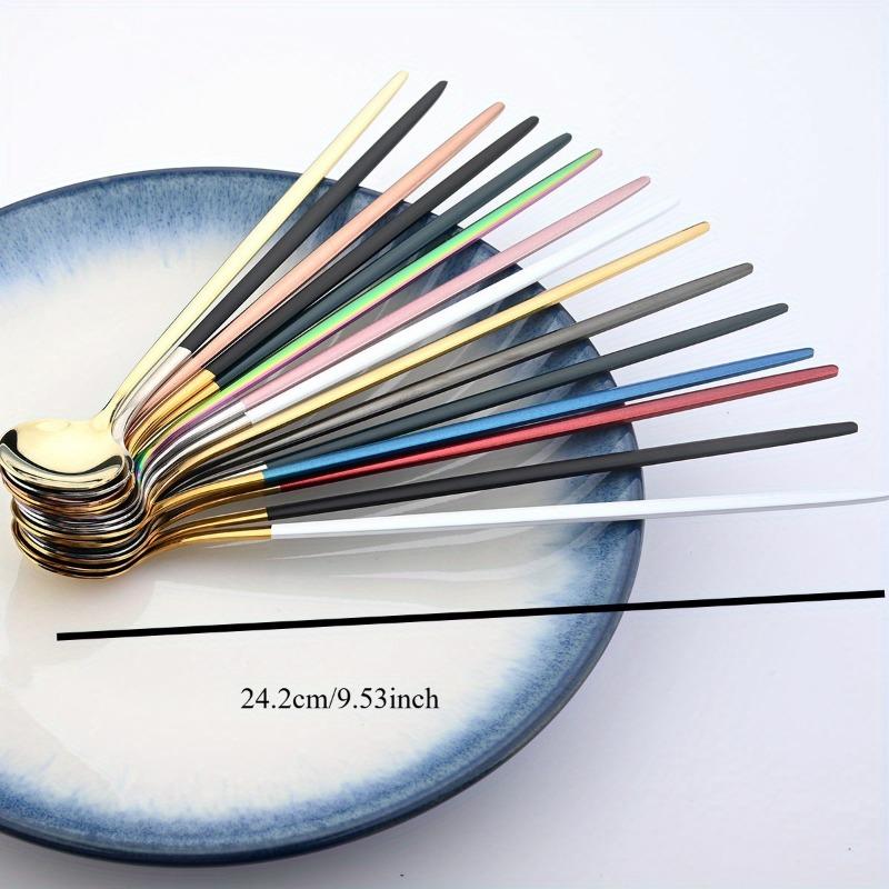 Ложка для льда с длинной ручкой, кофейная, чайная, ложка для размешивания, нержавеющая сталь, черный, золотой, набор столовых приборов, столовая посуда, кухонный набор столовых приборов