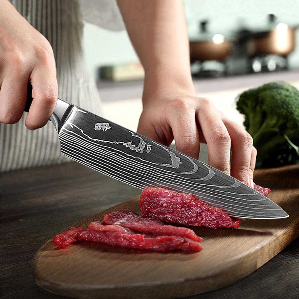 8-дюймовый дамаск Нож шеф-повара Кухонный нож Лосось Сашими Дамасский нож Нож для нарезки Кухонный нож