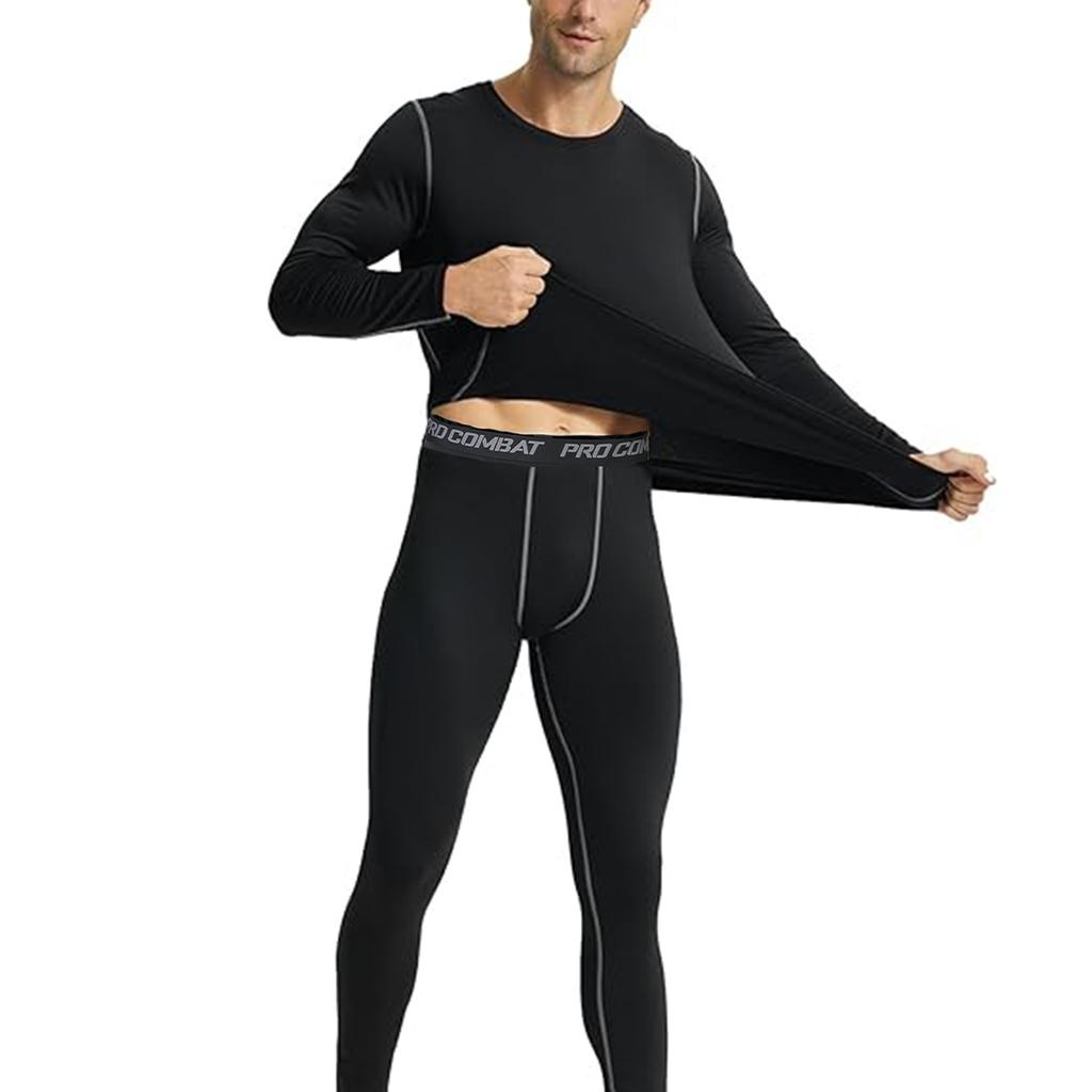 Мужская футболка с круглым вырезом и длинным рукавом, комплект брюк, компрессионное термобелье с флисовой подкладкой, кальсоны, зимний теплый базовый слой