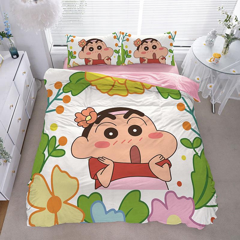 Мультяшная пододеяльник Крейон Шин-чан Роскошный комплект постельного белья Крейон Шин-чан Наволочка 2/3 шт. Подарок для взрослых и детей Односпальный Двуспальный
