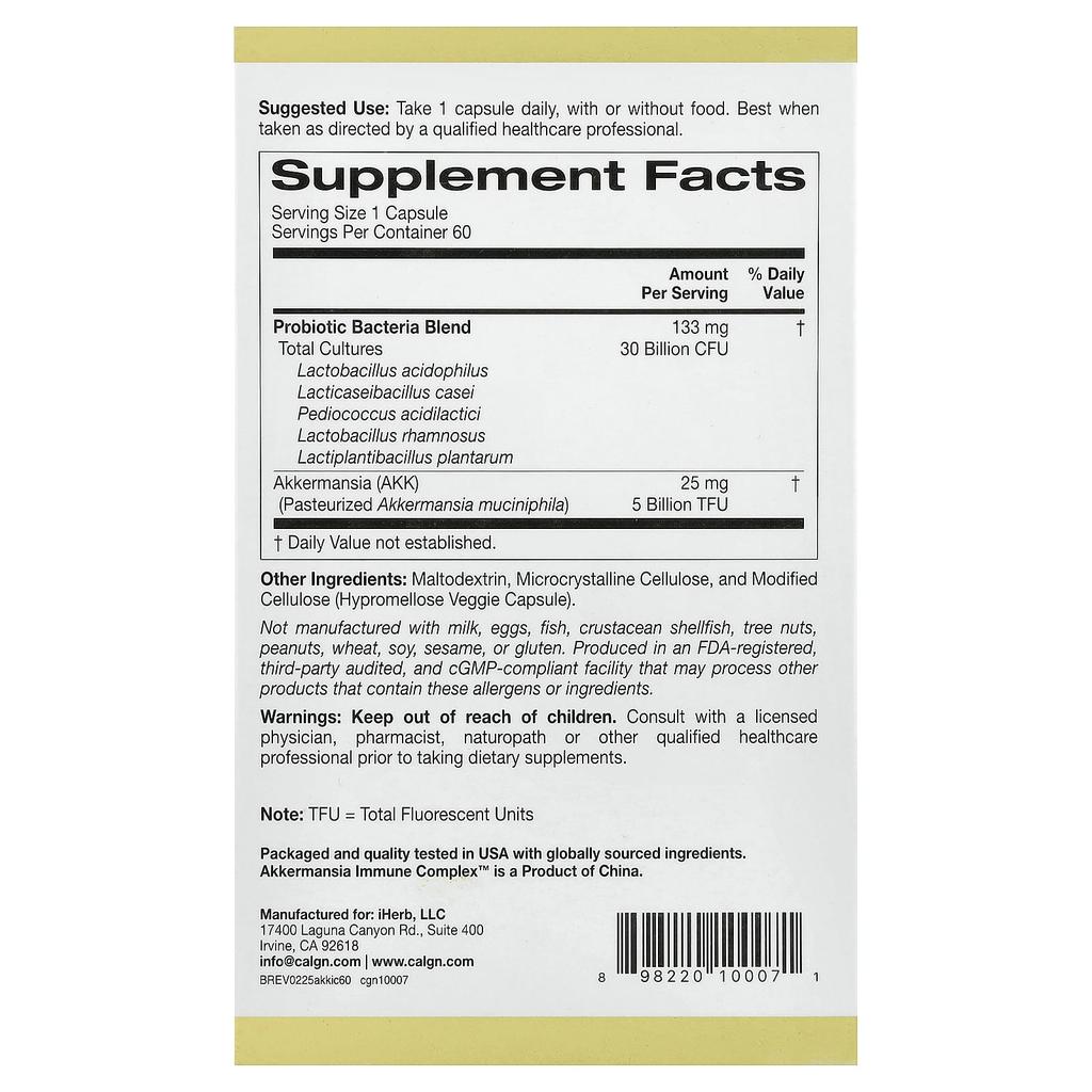 California Gold Nutrition, Akkermansia + Probiotics Immune Complex, 60 Veggie Capsules