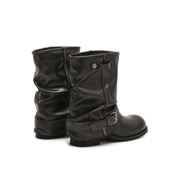 Saturday Vintage Belt Buckle Mid Leg Pants Tube Boots for Women