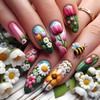 24x Water Droplets Full Cover False Nail Flowers Press On Nail Medium Stick On Nail Acrylic Nail for Woman Girl
