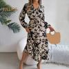 Lady Spring Fall Dress V Neck Floral Print Long Sleeves High Tight Waist A-line Flowy Ruffle Hem Dating Shopping Midi Dress