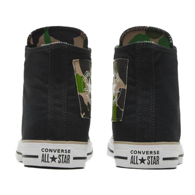 Converse Chuck Taylor All Star Камуфляжная нашивка Винтажные высокие парусиновые кеды Унисекс Черно-белые