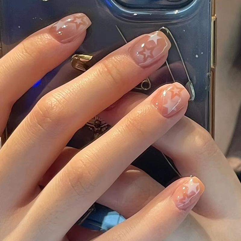 24Pcs Short Square 3D Gilded Red Heart Press On Nails Reusable Full Cover False Nail Tips