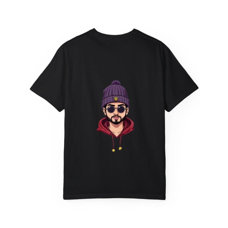 White T-Shirt with Cartoon Man Wearing Beanie and Sunglasses Print for Casual Wear