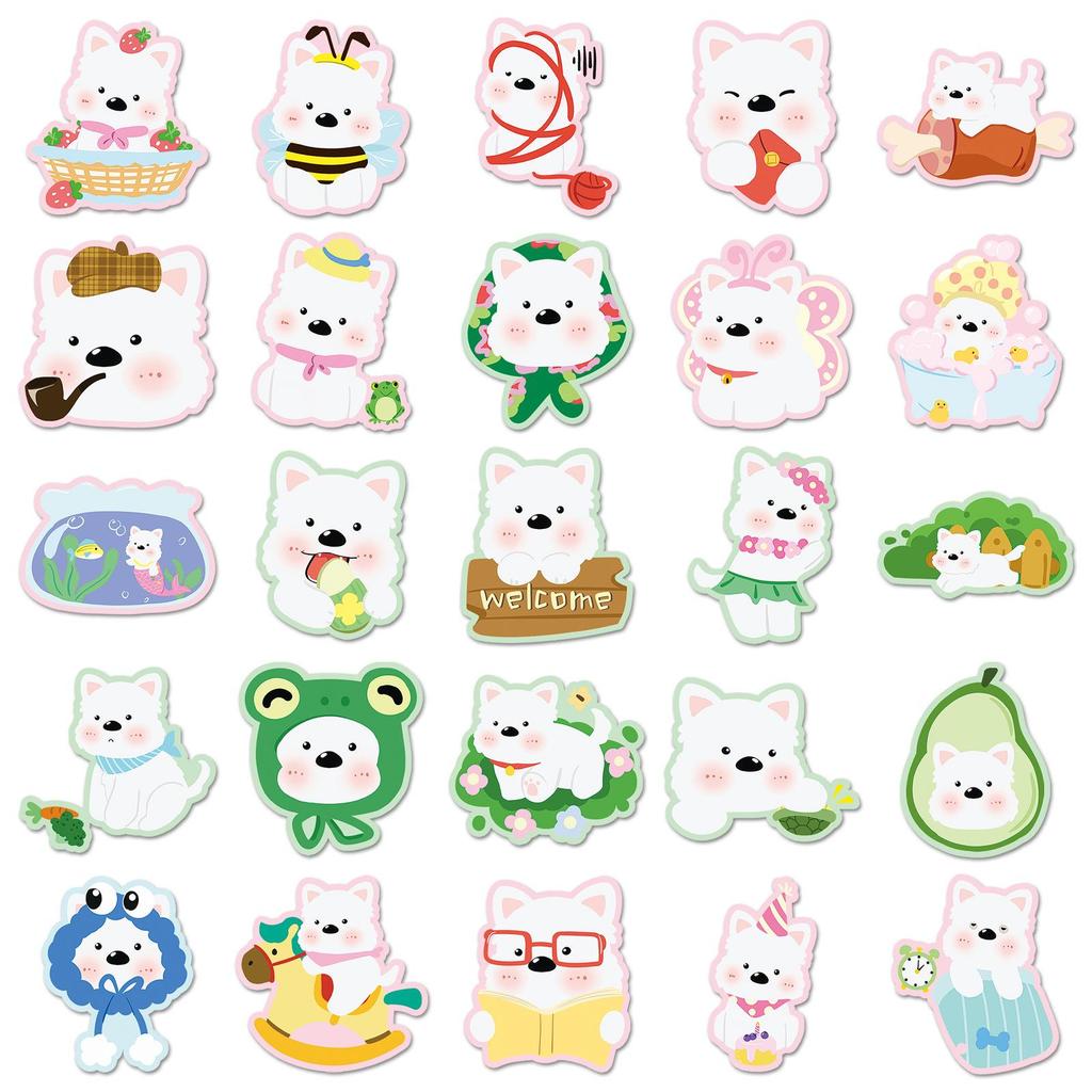 50 West Highland White Terrier Stickers - Cute Westie Dog Cartoon, Waterproof Decorative Sheets