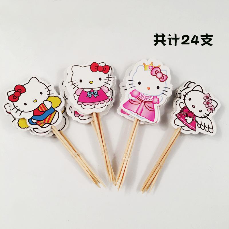 24Pcs Double‑Sided Cartoon Cake Toppers, Toothpick Cupcake Picks, Birthday Party Dessert Table Decorations Supplies