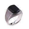 Men's Classic Wide Adjustable Black Agate Imitation Ring In Distressed Retro Thai Silver Design