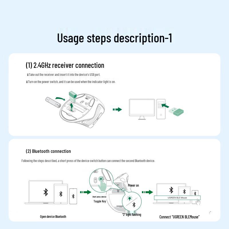 Ugreen Эргономичная вертикальная беспроводная мышь с двумя режимами