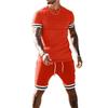 2024 Summer New Men's Round Neck Short Sleeve Sports Set Leisure Outdoor Fitness Sports Color Block Two Piece Set