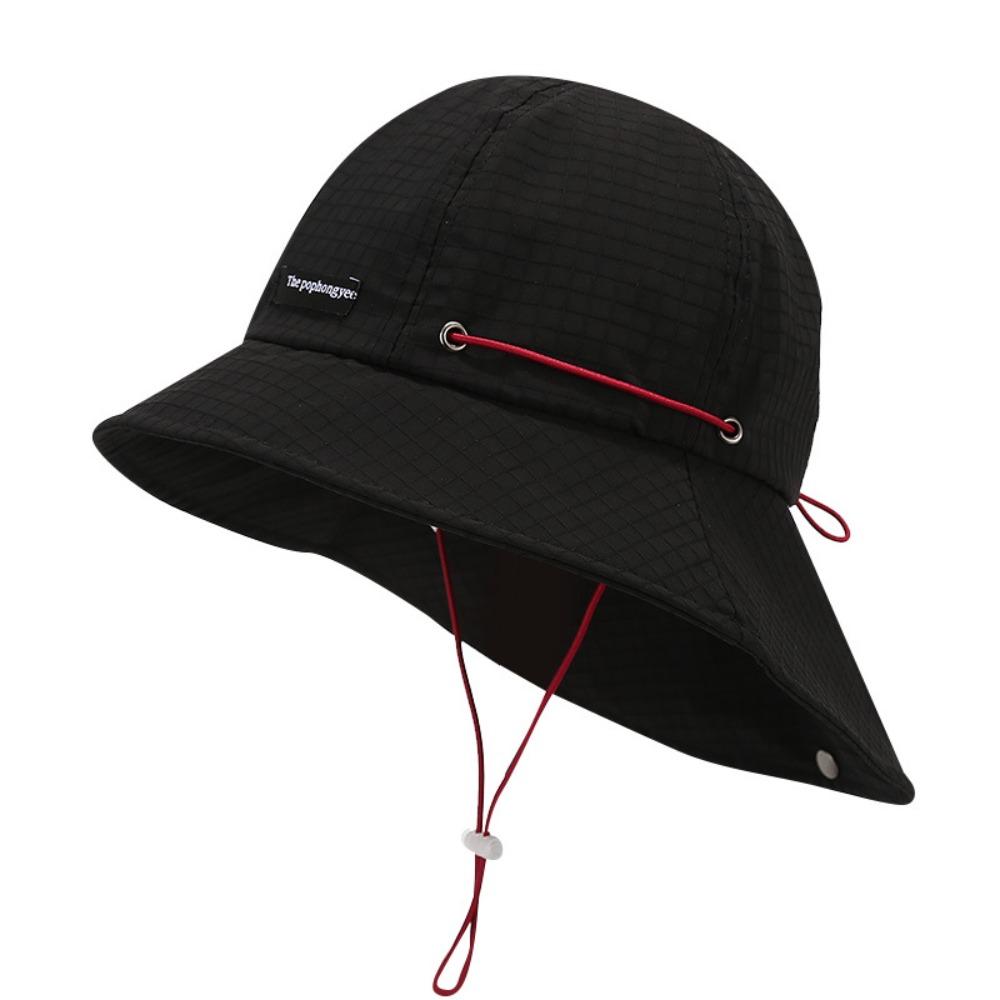 Quick-drying Wide Brim Sun Hat Solid Color Hiking Hat Breathable Drawstring Fisherman Hat Travel