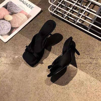 2025 летний новый нишевый дизайн бант тонкий каблук босоножки на высоком каблуке женская одежда открытый носок квадратный носок тапочки женские