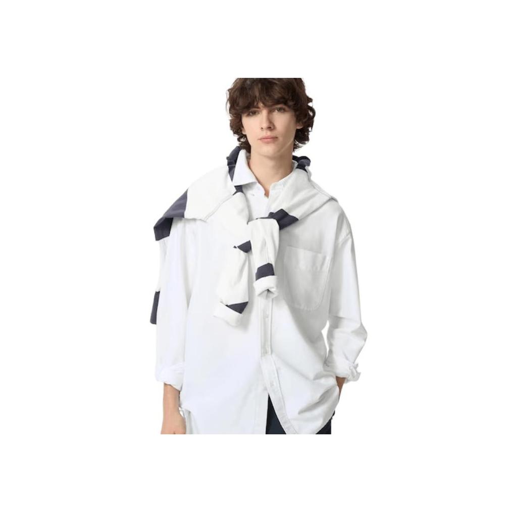 Uniqlo X JW Anderson Коллаборация Весна/Лето 2025 Нижний край Вышитый Логотип Свободная Рубашка с Длинным Рукавом Унисекс рубашки Белый 476240-00