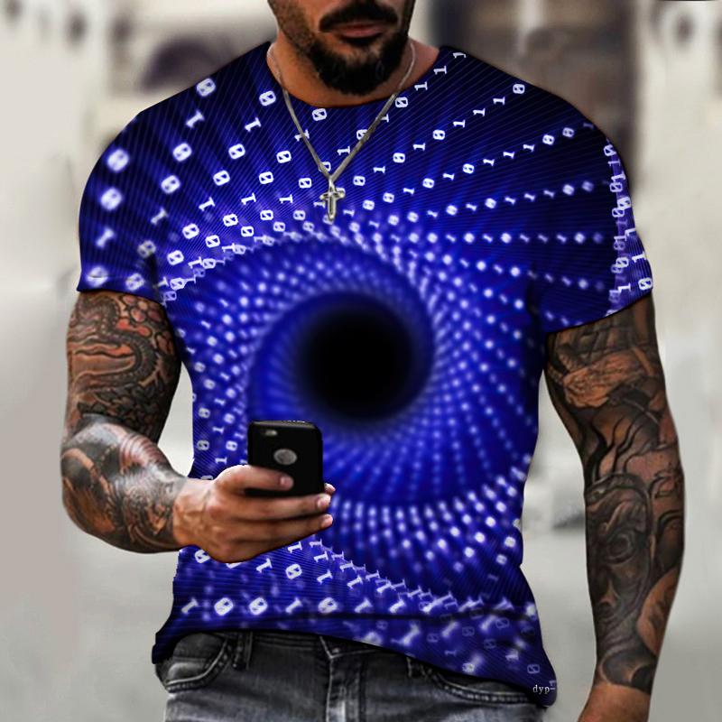 Men's Summer Short-sleeved Technology Whirlpool Digital Information 3d Printed T-shirt