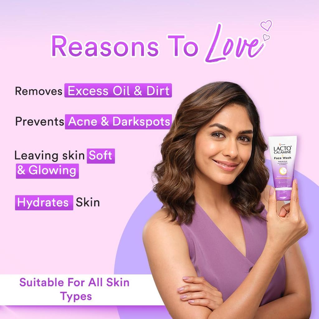 Lacto Calamine Средство для умывания для жирной кожи с каолиновой глиной, ниацинамидом и витамином Е 100 мл Упаковка 1 шт. | Контролирует жирность, прыщи и черные точки