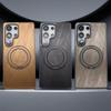 Роскошный чехол-бампер из твердого поликарбоната с текстурой под дерево для Samsung S25 Ultra S24 FE S23 Plus с кольцом и подставкой, противоударный, с мягким краем