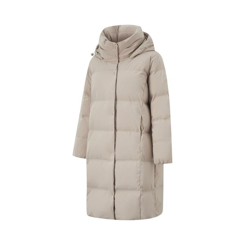 Li-Ning Solid Color Lightweight Comfortable Breathable Thickened Warm Cold Resistant Windproof Anti-Static Zipper Hooded Long Down Jacket AYMU522-4