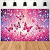 2D Pink Butterfly Themed Backdrop Sparkle Glitter Floral Party Decoration Banner