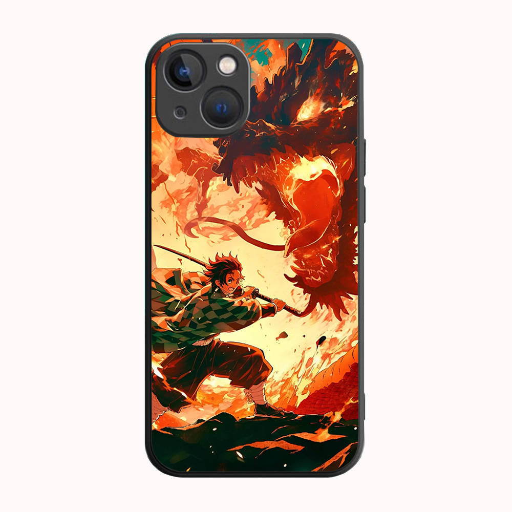 Чехол B-25 Demon Slayer черный для Redmi 10A 10C 12C 13C 9A 9C 9T A3X Note 10 9 9S 10S iPhone 11 12 13 14 15 16 X XS Pro Max Mini 7 8 Plus XR