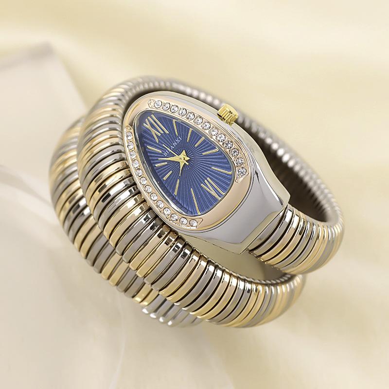 Часы в форме змеи для женщин, наручные часы-браслет с блестящими стразами, кварцевые наручные часы