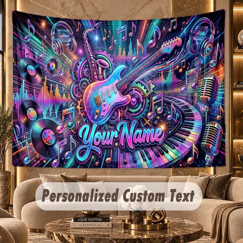 Music Guitar (356) Theme Wall Tapestry Customized With Name Text Personalized Hanging Tapestry For Bedroom Living Room Decor