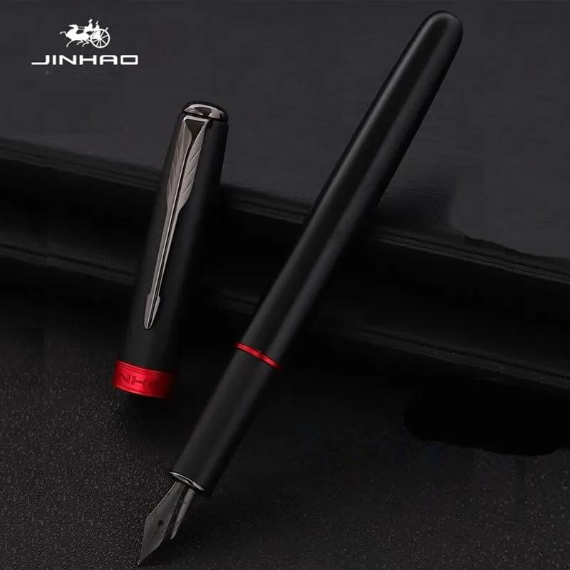 Высококачественная металлическая перьевая ручка Jinhao 75, черная с красным, для финансового офиса, студенческих принадлежностей, школьной канцелярии, чернильные ручки