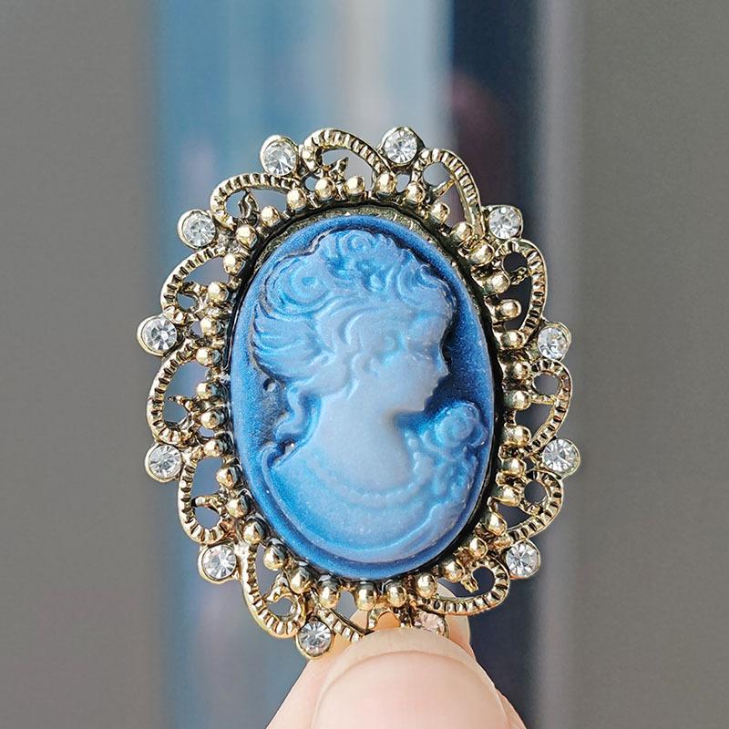 Fashion Cameo Brooch Beauty Head Corsage, Alloy Rhinestone Corsage Clothing, Pin Accessories Women