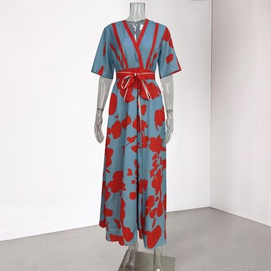 Женское платье макси с цветочным принтом в стиле бохо, повседневное платье миди с коротким рукавом и V-образным вырезом, женское летнее пляжное длинное платье А-силуэта