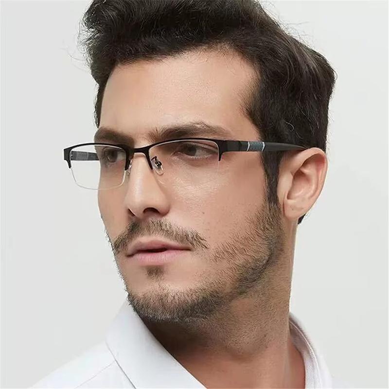 Classical Half Frame Men Business Glasses Ultralight Flexible Eyewear Men Metal Black Frame Blue Light Blocking Clear Lens Square Eyeglasses