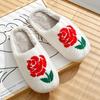 Women's Slippers Home Rose Embroidery Fuzzy Romantic Love Gifts for Girlfriends Winter Indoor Anti Slip Comfortable Houseshoes