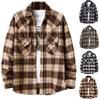 Мужская клетчатая куртка с лацканами и пуговицами, фланелевая рубашка с длинным рукавом, пальто с карманами