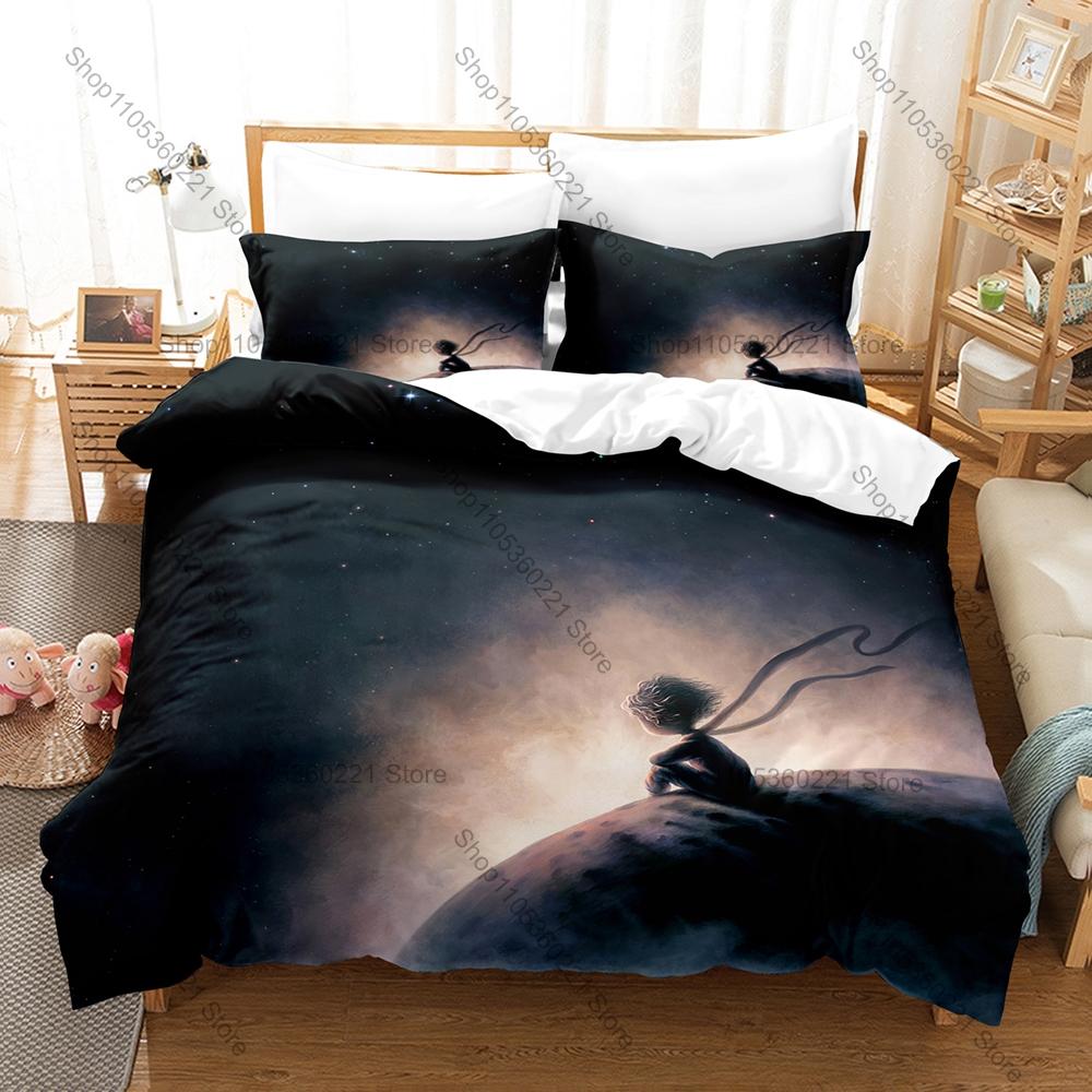 Cool Vintage Rose Fox Planet Pattern 3 In 1 Bedding Set Quilt Cover With Two Pillowcases Sweet Bedroom Home Gift Little Prince A