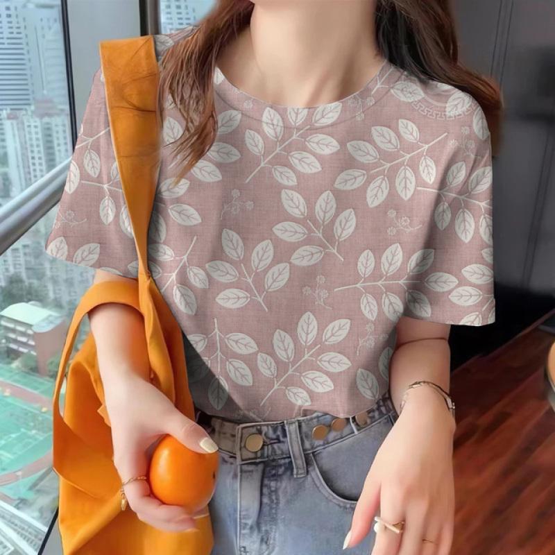 Summer Women's Clothing New T-shirt Loose Breathable Short Sleeve Elegant Top Fashion Round Neck Clothing Women's T-shirt