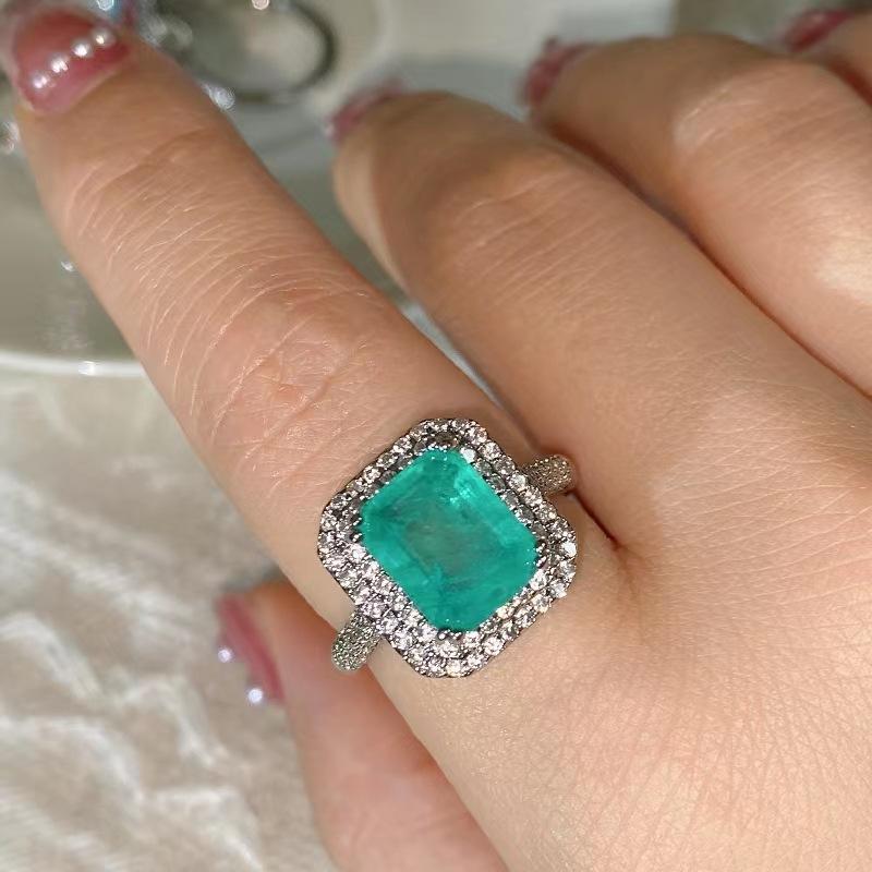 Классическое кольцо Параиба 8*10, розовое, синее, зеленое кольцо для женских украшений, свадебное кольцо, ювелирное кольцо для вечеринки, кольцо с штампами