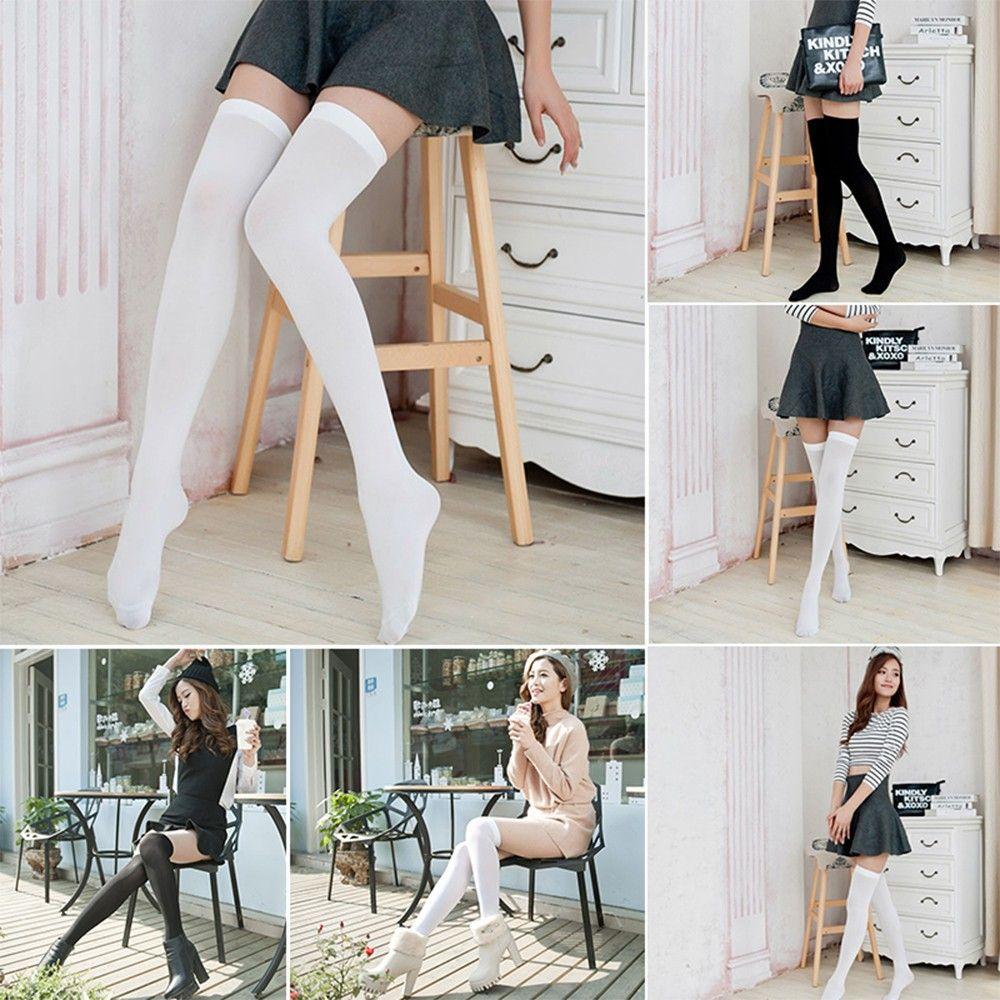 New Design Black White Skinny Stockings Over Knee Thigh High Long Cotton Stockings Sexy Stocking