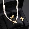 3 Pcs Set Bow Pendant Pearl Necklace Earrings Stud Set for Women Luxury Beaded Necklace Bridal Party Jewelry Set Gifts Korean
