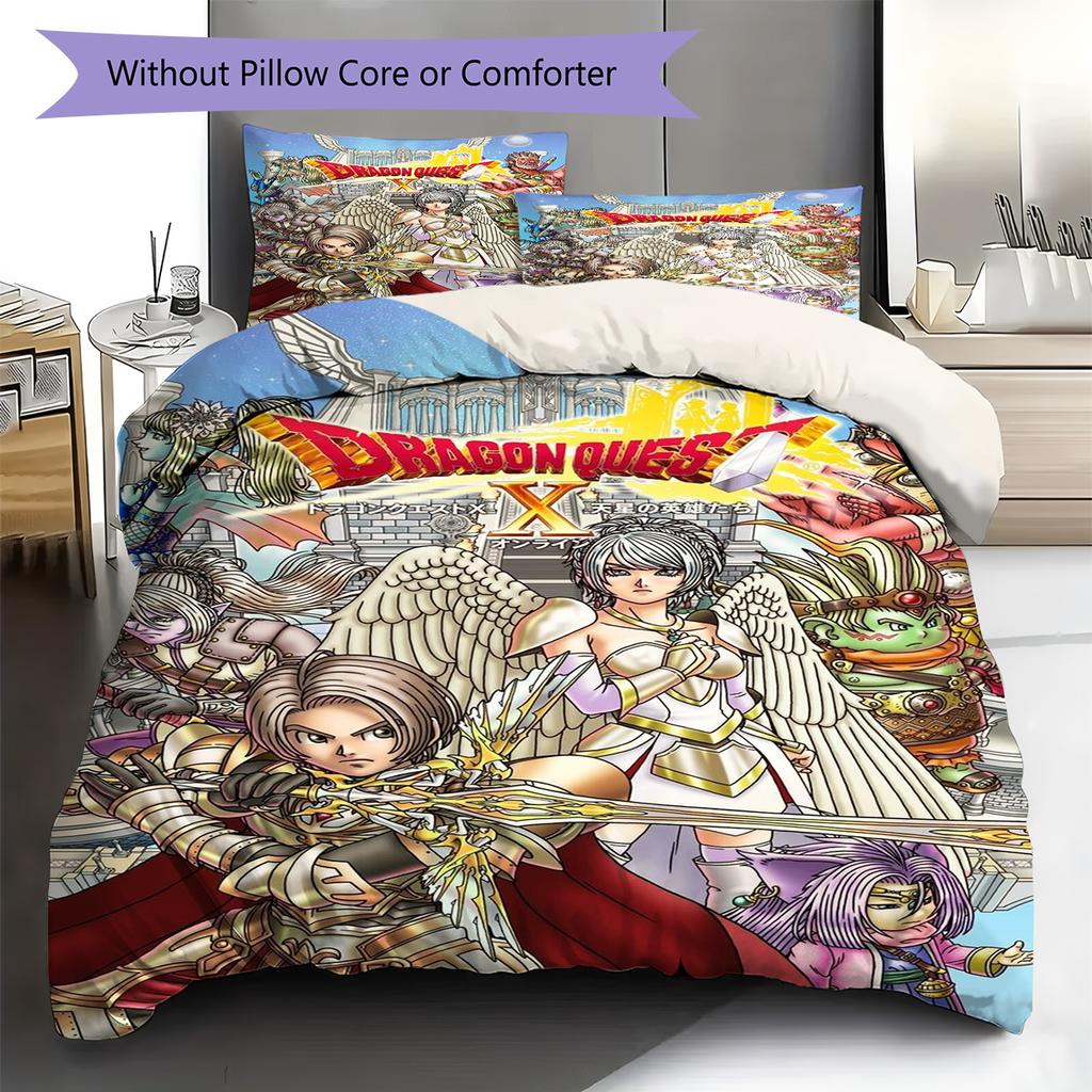 Dragon Quest Pattern Bedding Set Quilt Cover Pillowcase Home Decor Gift (1 * duvet cover + 2 * pillowcase, without core)