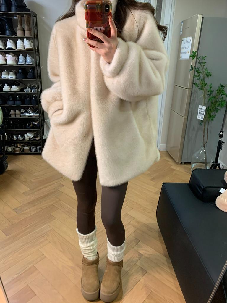 Меховая куртка женская зимняя 2024 года, новая имитация норки, флисовый мех, интегрированная средняя и длинная свободная утолщенная шуба